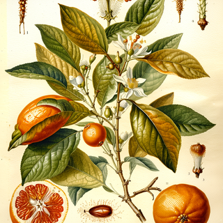 Ilustración botánica de Naranja agria