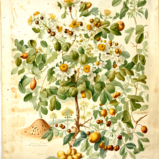 Ilustración botánica de Guayacán santo