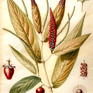 Ilustración botánica de Piper angustifolium