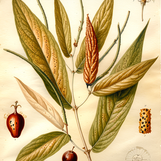 Ilustración botánica de Piper celtidifolium