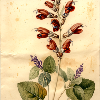 Ilustración botánica de Salvia oppositiflora