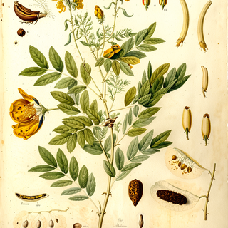 Ilustración botánica de Senna birostris