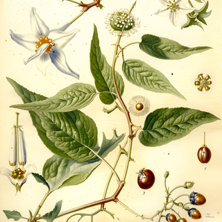 Ilustración botánica de Berenjena cimarrona